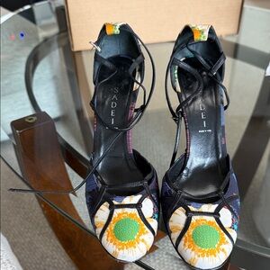 Casadei Multicolor Floral Lace-Up Heels